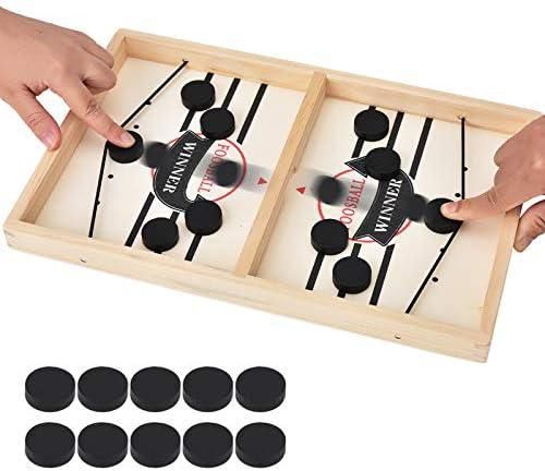 Willingood Hockey Board Game, Wooden Quick Sling Puck Match Game, Bouncing Board Game, 2-in-1 Interaction Table Hockey Catapult, Portable Chessboard Set, Party Games, Table Desktop Game