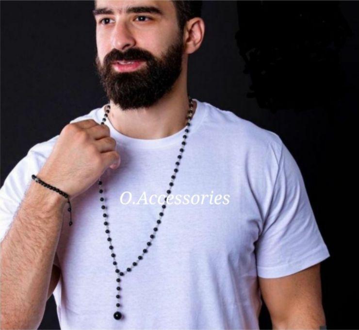 O Accessories Necklace For Men Black Stones _silver Metal