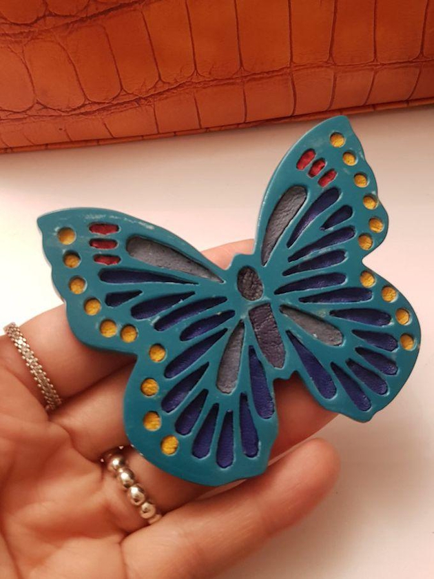 Big Butterfly Acrylic And Leather Brooch And Clothes Pin