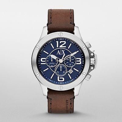ARMANI EXCHANGE - STREEET Genuine brown leather and a navy blue dial  AX1505