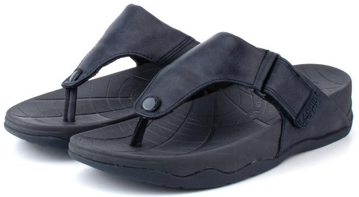 LARRIE Men T-Strap Flat Sandals - 8 Sizes (Navy)