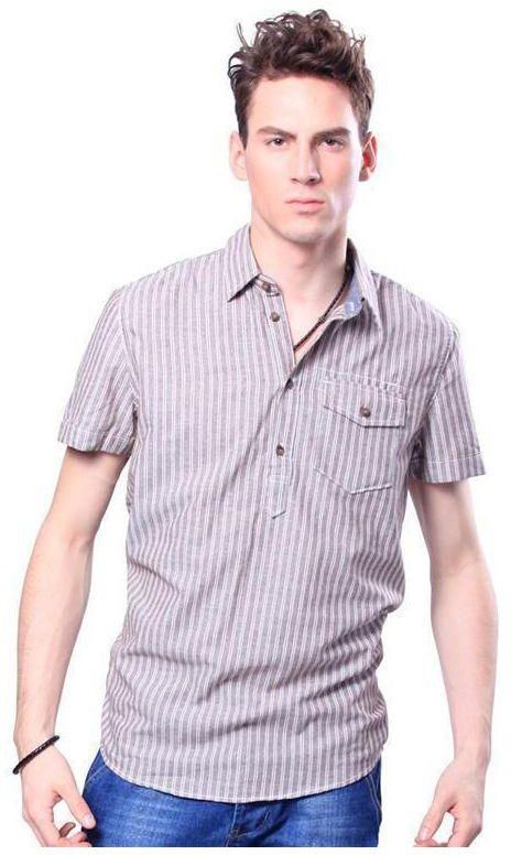 Ravin Men Short Sleeve Striped Shirt-21163-Light Brown