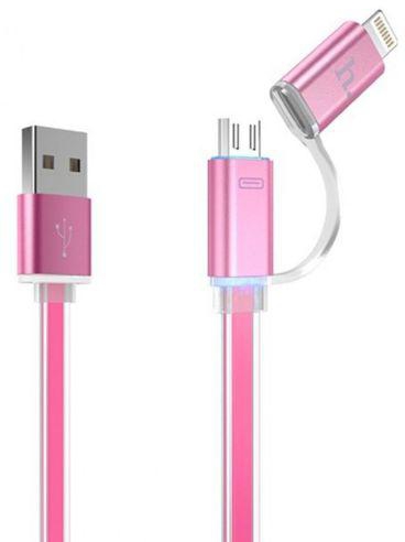 Hoco UPL08 - 2-IN-1 Micro and Lightning Charge and Data Sync Cable - 1.2 Meter - Pink