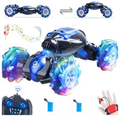 RC Cars, 1:12 Scale Large Gesture RC Car, 4WD 2.4G 25KM/H Fast Hand Controlled RC Car, All Terrains Double Sides Rotating Remote Control Car for Boys 4-12 with 2 Batteries Cool Light and Music