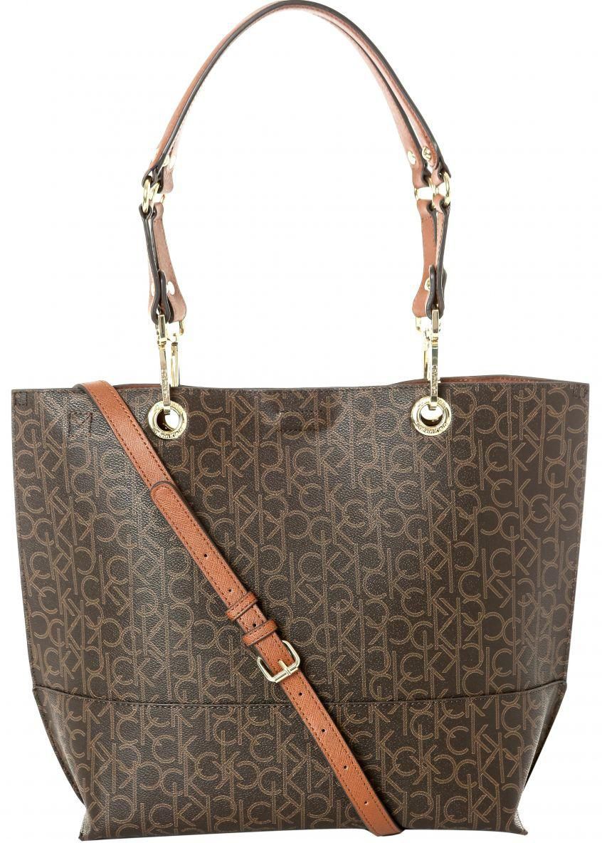 Calvin Klein Signature Monogram Logo Tote Bag for Women - Khaki/Brown/Luggage - H4JBJ3PH