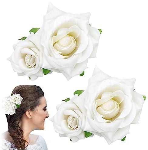 Flannel Rose Hair Clip, Flower Hair Pins Bridesmaid Flower Hiar Clips Bridal Hair Accessories for Women, Wedding, Party (2PCS, White)