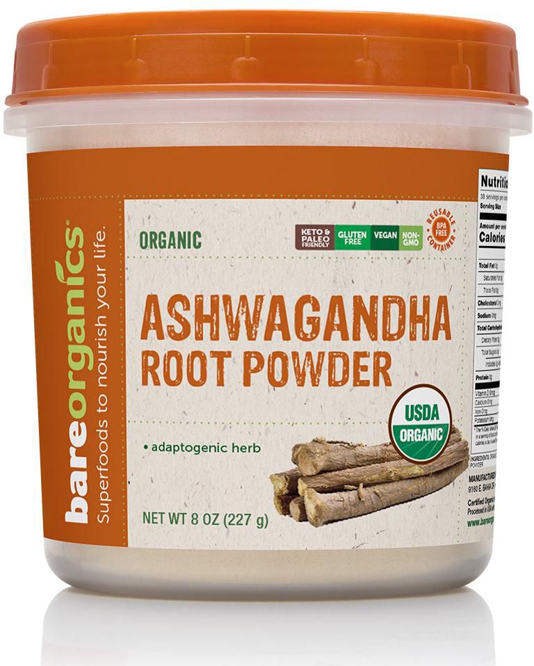 BareOrganics ASHWAGANDHA ROOT POWDER (Raw Organic) (8oz) 227g
