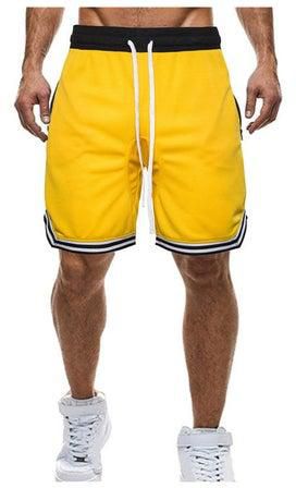Plus Size Casual Men Striped Basketball Shorts Summer Drawstring Sports Pants Yellow