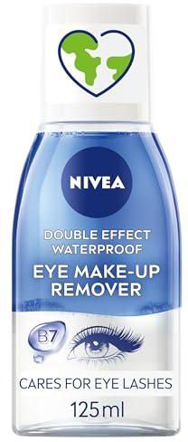نيفيا مزيل مكياج العين المضاد للماء بتاثير مزدوج (125 مل)، منظف الوجه للاستخدام اليومي للمكياج والماسكارا مع مستخلص زهرة الذرة والبيوتين، أزرق