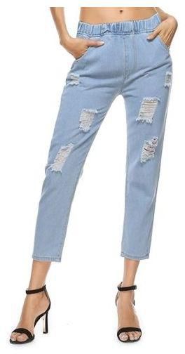 Fashion Denim Women Plus Size Jeans Harem Pants Hollow Frayed Trouser