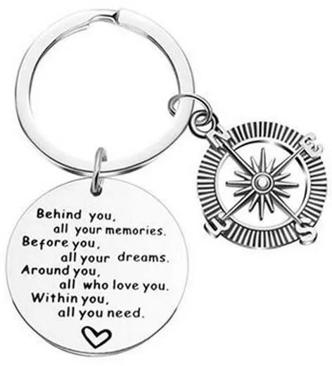 Metal Compass Keychain Behind You All Your Memories Before You All Your Dreams Stainless Steel Fashion Gifts Charm Jewelry