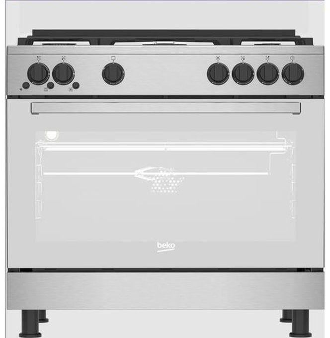 Beko Stainless Steel Gas Cooker - 90 Cm - 5 Burners Full Safety Cooling Fan-GGR15115DXNS
