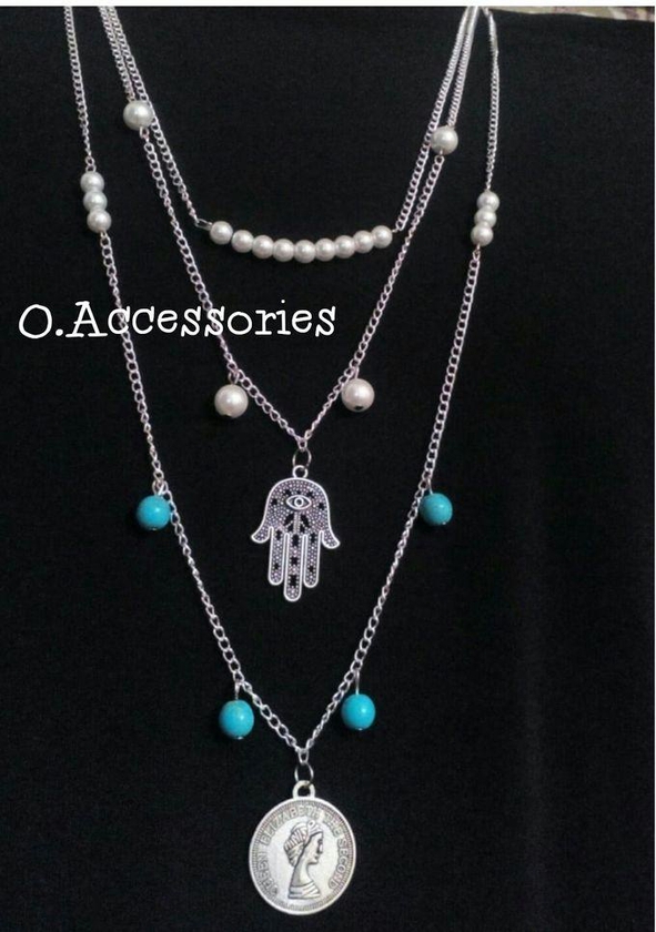 O Accessories Necklace Chain Silver _turquoise Stone _pearl