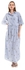 Esla Elbow Sleeves Striped & Embroidered Navy Blue & White Dress