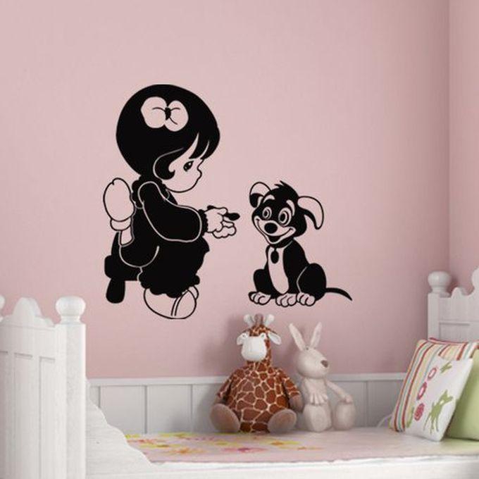 Decorative Wall Sticker - Girl Playing With A Dog