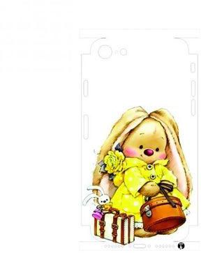 Printed Back Phone Sticker With The Edges for iphone 7 A teddy bear wearing a yellow dress and carrying bags