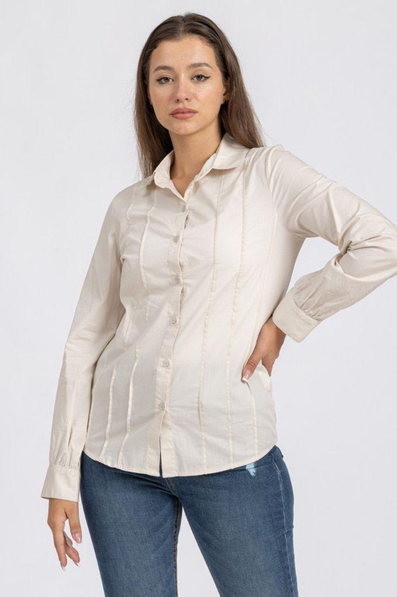 Esla Formal Cotton Plain Shirt - Beige.