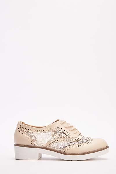 Mesh Embroidered Lace Up Shoes