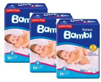 Baby Diapers Sanita Bambi Medium, size 3 Jumbo 3x69 Diapers