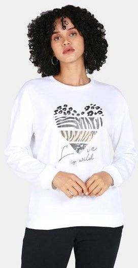Love Is Wild Printed Casual Crew Neck Sweatshirt White