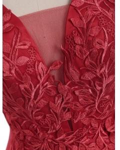 Sleeveless Floral Applique Mesh Maxi Evening Dress - Red - 2xl