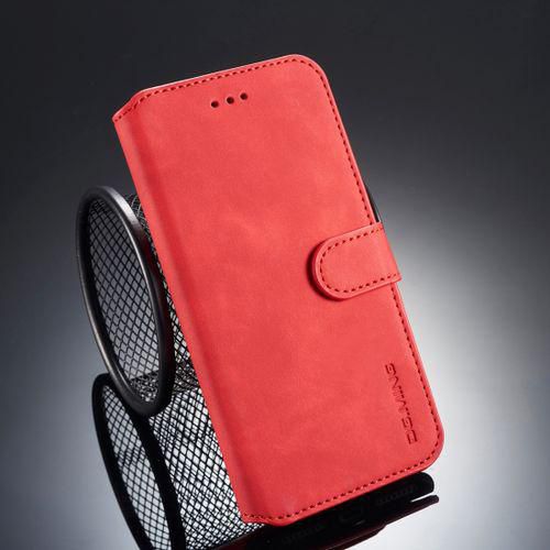 DG.MING Retro Oil Side Horizontal Flip Case For IPhone 8 Plus & 7 Plus, With Holder & Card Slots & Wallet (Red)