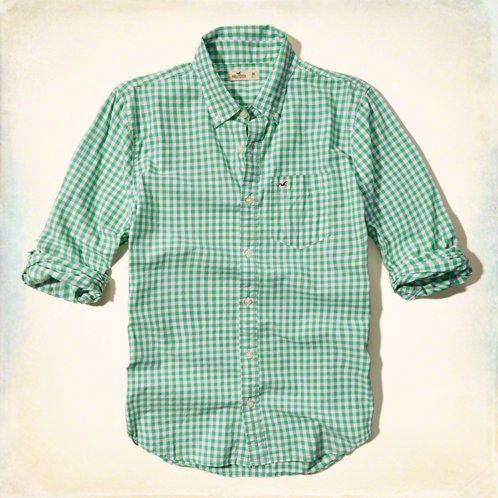 Hollister Green Cotton Shirt Neck Shirts For Men