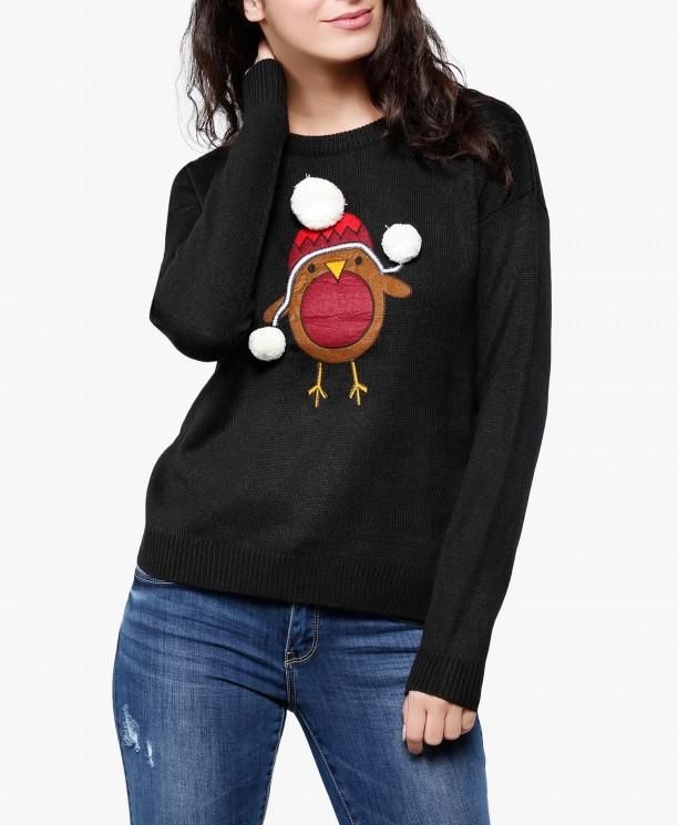 Black Pom Pom Robin Sweater