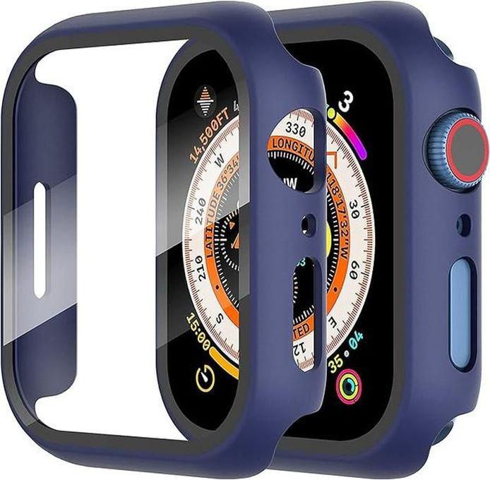 Hard Case Compatible with iWatch 45mm Series 8/7 with Tempered Glass Screen Protector, Ultra-Thin Rugged Protective Cover for iWatch 45mm (Blue)