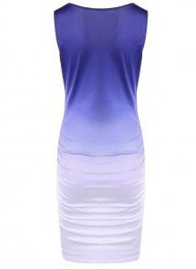 V Neck Bodycon Ombre Ruched Sheath Dress - Xl
