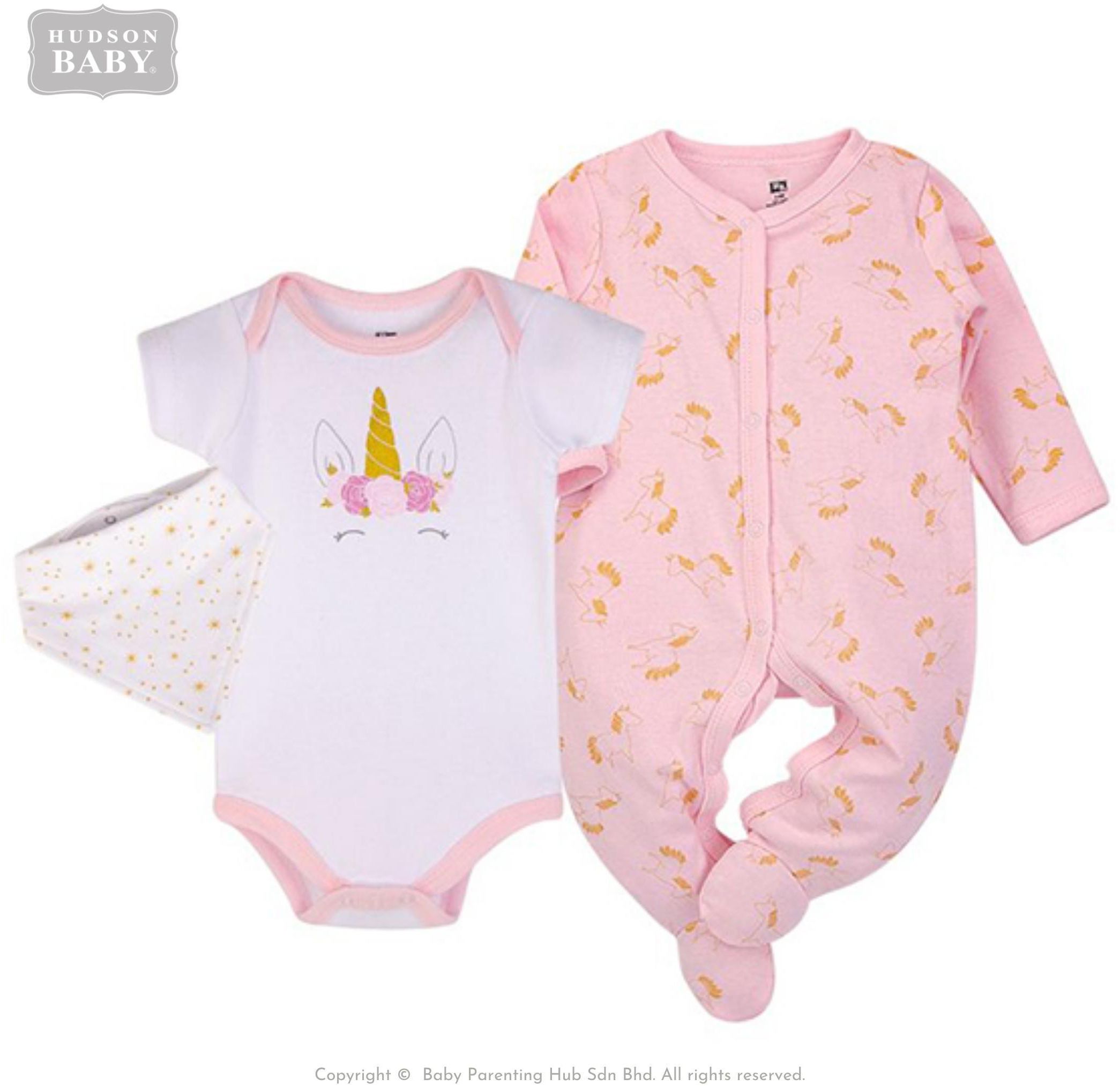 Hudson Baby Bodysuit and Bandana Bib with Sleep &amp; Play Set - 3 Sizes