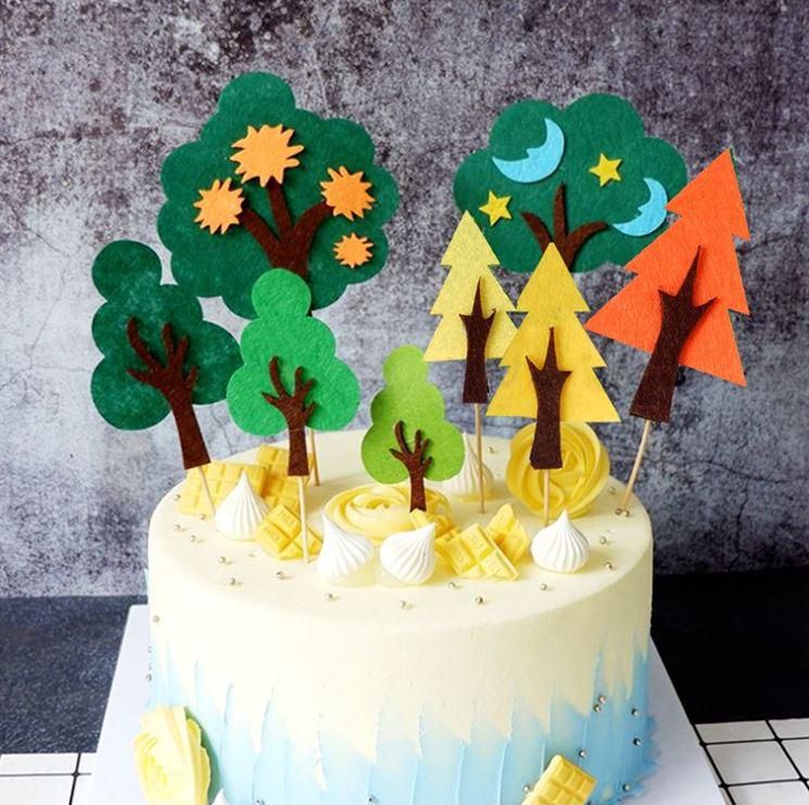 Lsthometrading Cyuan Felt Cake Toppers Woodland Jungle Party Cake Decoration (Green Trees)