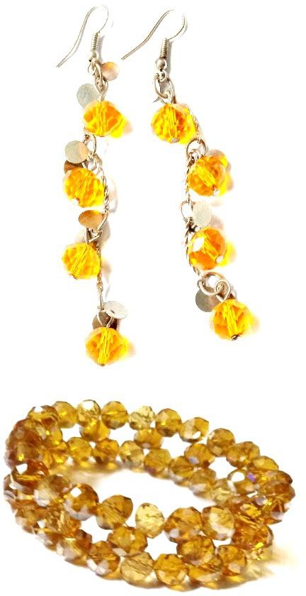 Women's Yellow Crystal Earrings with Bracelet