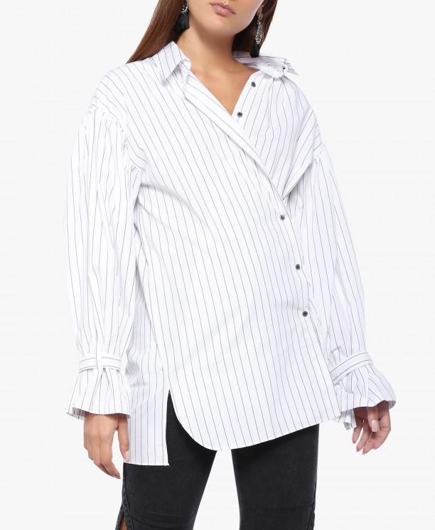 White and Black Stripe Nina Asymmetric Shirt