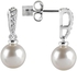 Peora Sterling Silver Rhodium 10 mm Off Whiteearl and CZ Drop Earrings withush Back