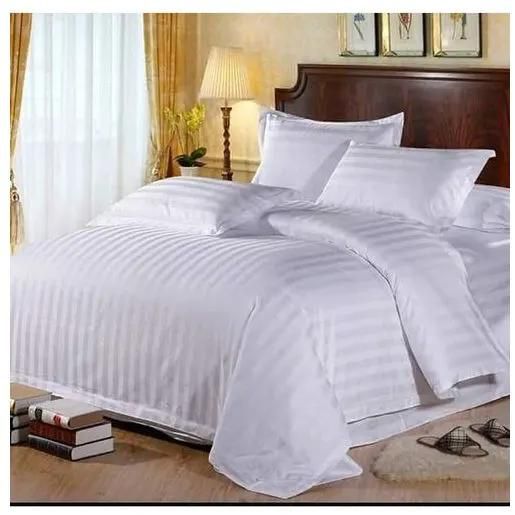 TC Egyptian White Stripped Soft Cotton 4 Set Bedsheets 2 Bed Sheet 2 Pillow Cases