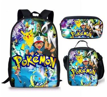 3-Piece Pokemon 3D Print Insulated Lunch Backpack Set Multicolour