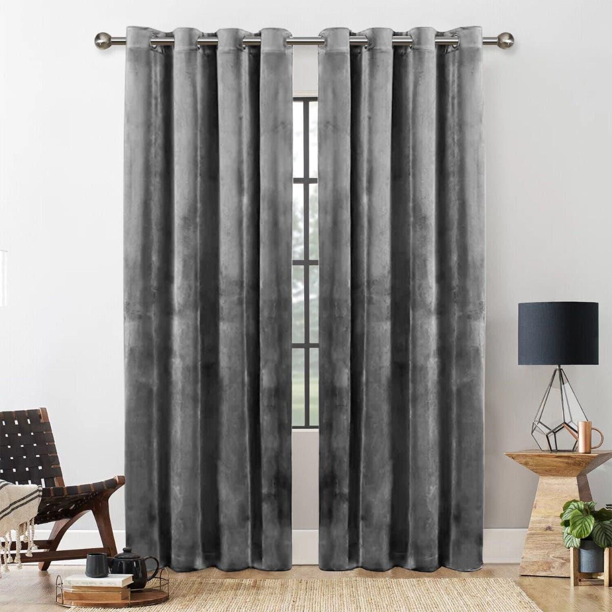 Get Turkish Velvet Curtain 2 Piece, 240×140 cm - Dark Grey with best offers | Raneen.com