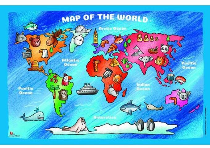 خريطة العالم طباعة اب تو ديت خريطة العالم ملونة للتعليق علي الحائط مقاس 90 سم في 150 سم طباعة علي ورق جلوسي فاخر