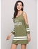 Sunshine Women Casual 3/4 Sleeve Print O Neck Cold Shoulder Stripe Sleeve Pullover Mini Dress-Army Green