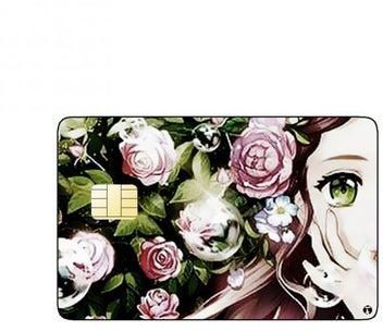 PRINTED BANK CARD STICKER Beautiful Girl Drawing With Flowers