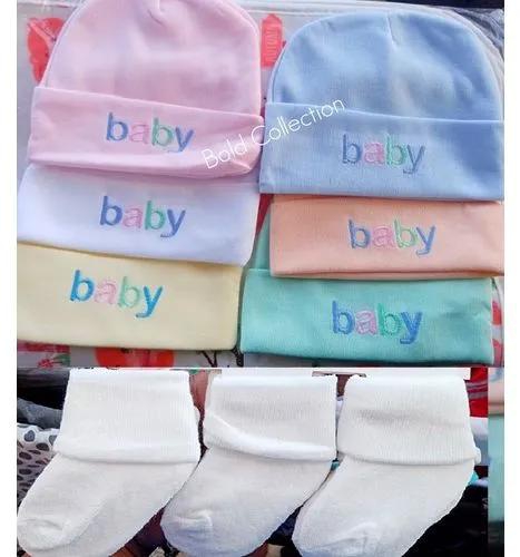 3PCs Newborn Cotton Baby Cap+3Pairs Of White Socks Very comfortable . Pure Cotton fabric Made of the cutest baby friendly prints Soft and warm Top quality