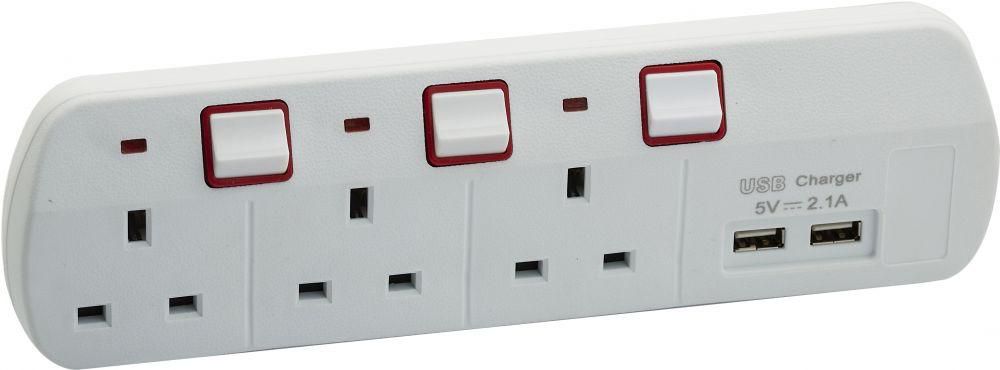 Datazone DZ-466013 charger home 3 Outlet with 2 USB port - White