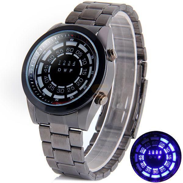 TVG 1038 LED Man Wrist Watch Blue Light Week Date Stainless Steel Strap Round Dial