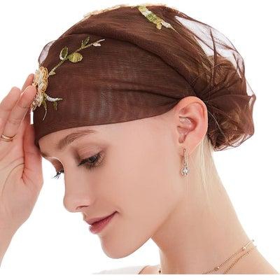 Elegant Lace Mesh Embroidery Headband Coffee