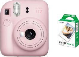 FujiFilm Instax Mini 12 Instant Camera, 60mm - Blossom Pink, with Instax Mini Film Sheets - 10 Packs