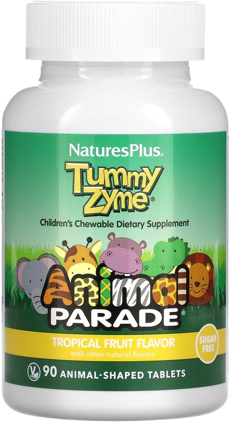 ناتشرز بلاس‏, Source of Life، Animal Parade، Tummy Zyme بالإنزيمات النشطة، الأطعمة الكاملة والبروبيوتيك، نكهة الفواكه الاستوائية الطبيعية، 90 قرصًا على شكل حيوانات