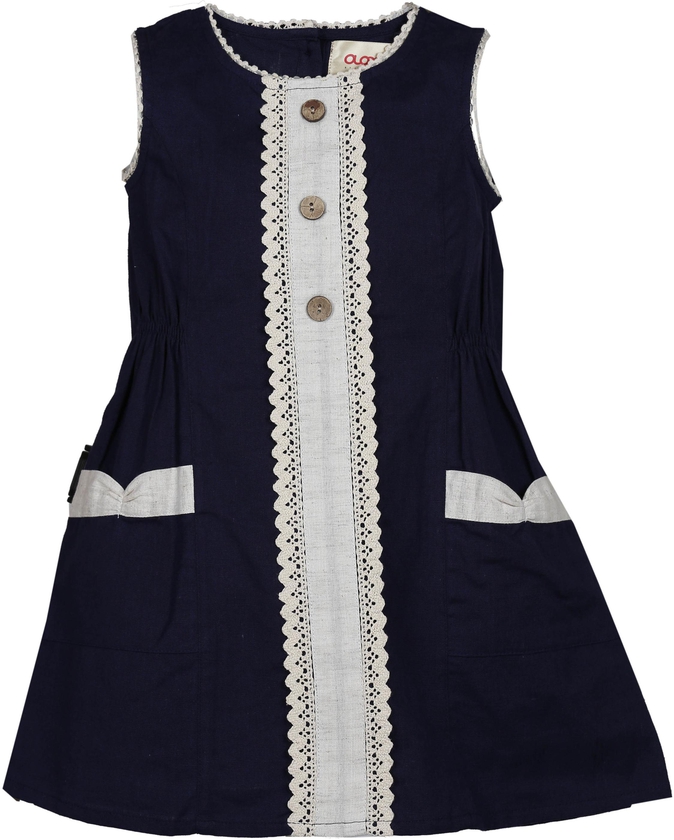 AOMI by Appleofmyi Lace Collar Straight Dress N6 Navy Size 6-7 Years
