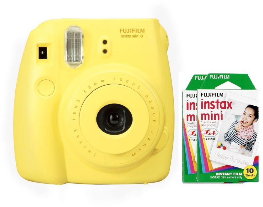 FujiFilm Instax Mini 8 Yellow and Two Packs Instax Mini Film (10 Per Pack)