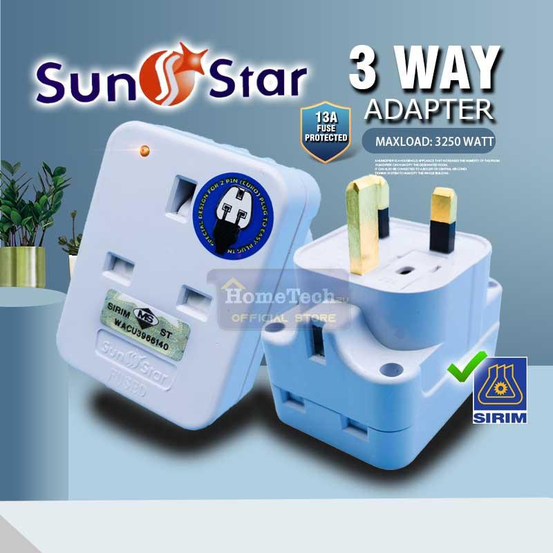 Sunstar 3 Way Adapter 13A Extension Plug 3 Socket 1 to 3